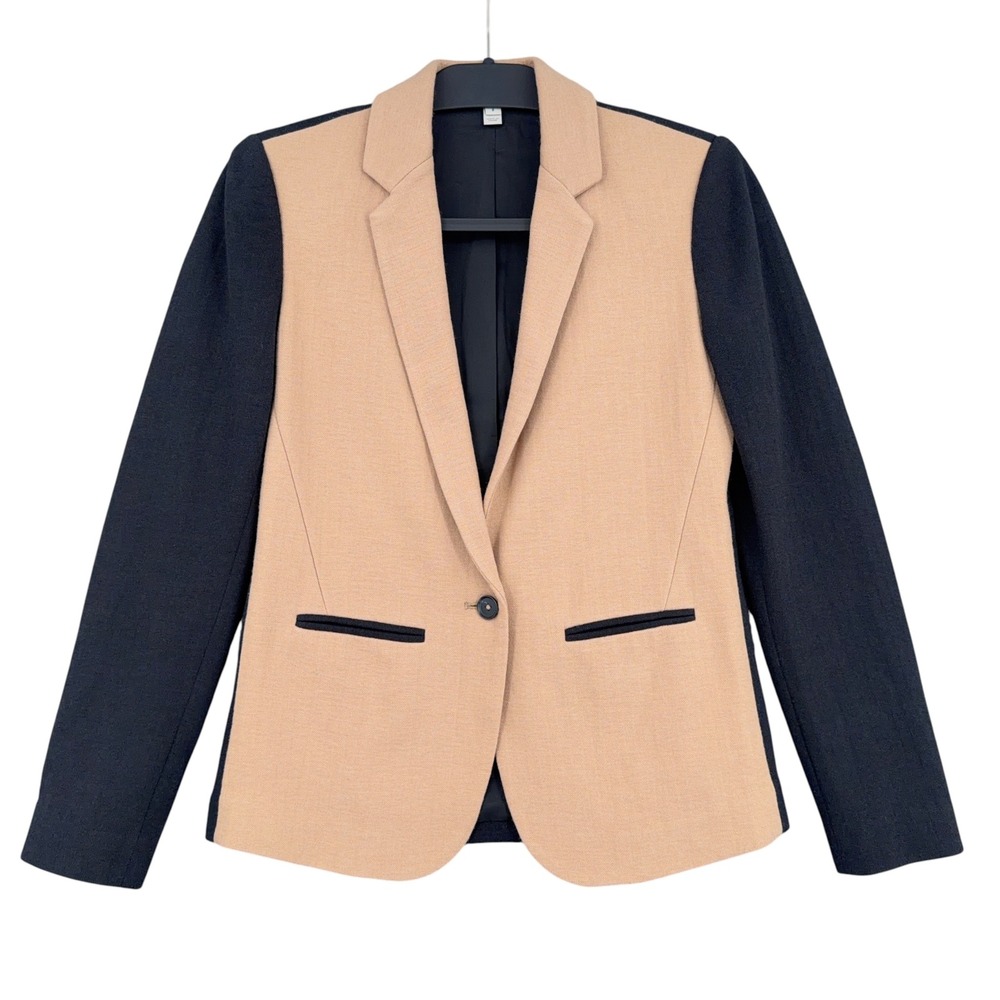 J.Crew Colorblock Blazer Women 2 Wool Cotton Tan Black 11386